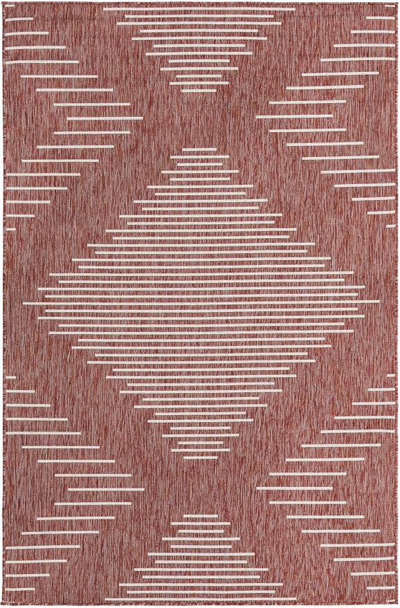 Unique Loom Outdoor Modern Collection Area Rug - Tambor (5' 3" x 8' Rectangle, Rust Red/ Ivory)