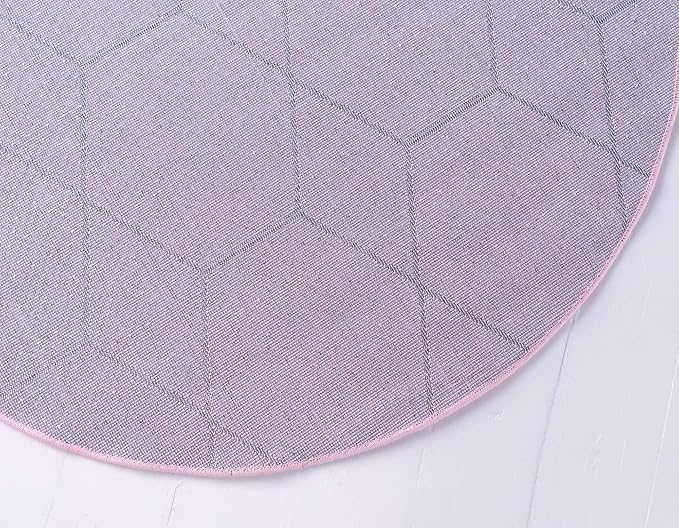 Unique Loom Trellis Frieze Collection Area Rug - Geometric (8' Round, Light Pink/ Ivory)
