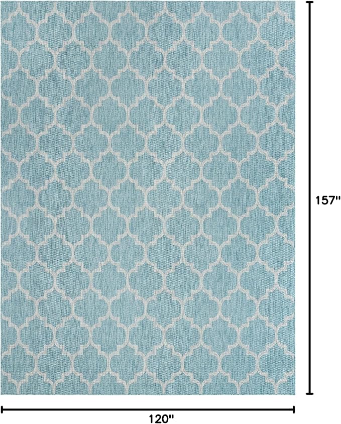 Unique Loom Outdoor Trellis Collection Area Rug (10' x 13' 1" Rectangle, Aquamarine/ Gray)