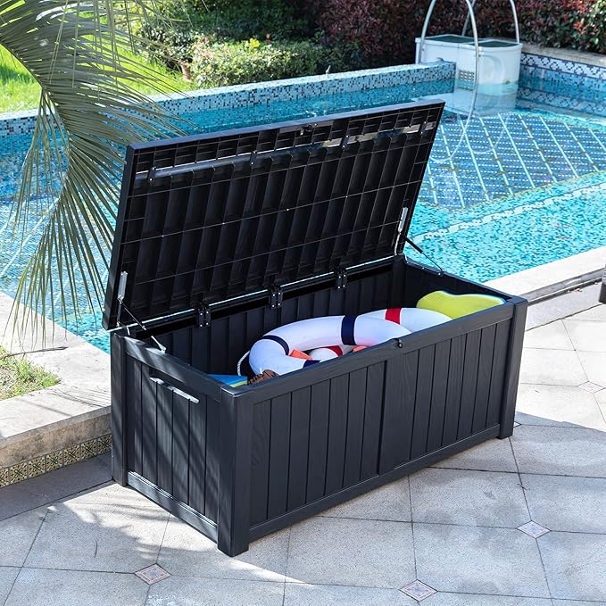 YITAHOME 120 Gallon Outdoor Storage Deck Box | Large Resin Patio Storage Box with Slide-Locking Lid, 53"L 2-Person Bench Seat for Outdoor Pillows, Garden Tools &