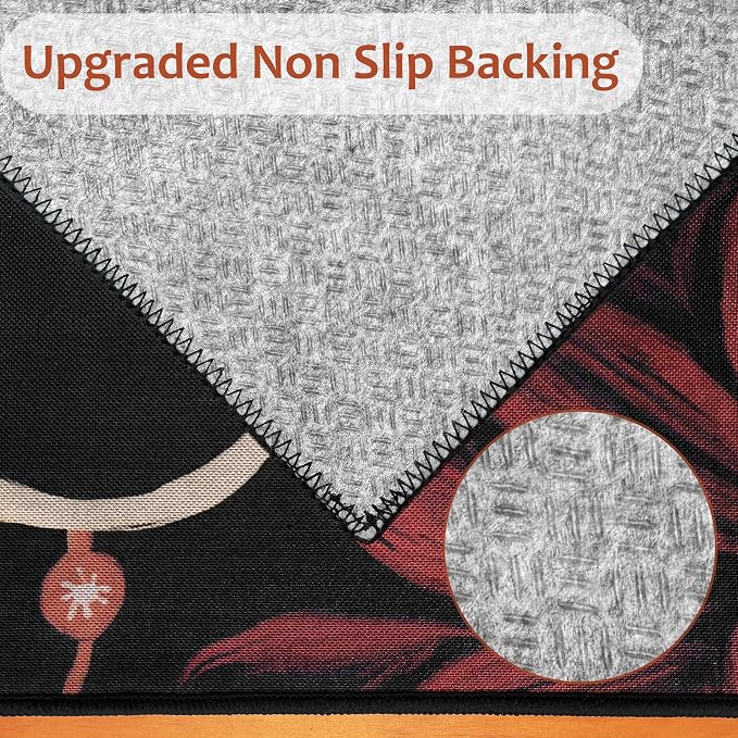 Tyrot Vintage Boho Floral 3x5 Washable Area Rug Flat Woven Ultra-Thin Low-Pile Botanical Rugs Non-Slip Indoor Rug for Bedroom, Entryway, Kitchen, Dorm, Kids Room, Nursery, Black Red
