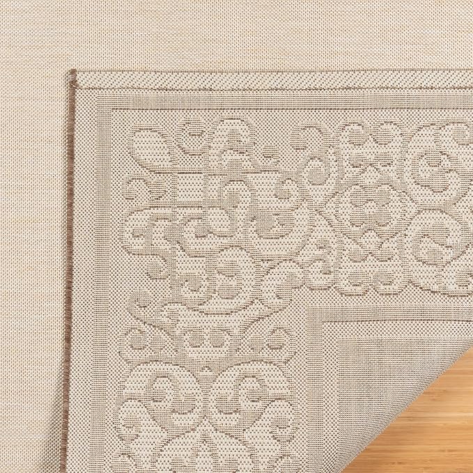 Gertmenian Indoor/Outdoor Flatweave Area Rug - 8x10 Large, Stain & UV Resistant, Ideal For Deck, Patio, Poolside, Mudroom - Abstract Border, Red Tan, 22967
