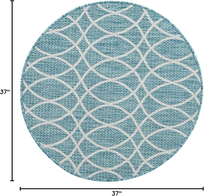 Unique Loom Outdoor Trellis Collection Area Rug - Gitter (3' 1" Round, Light Aqua/ Ivory)