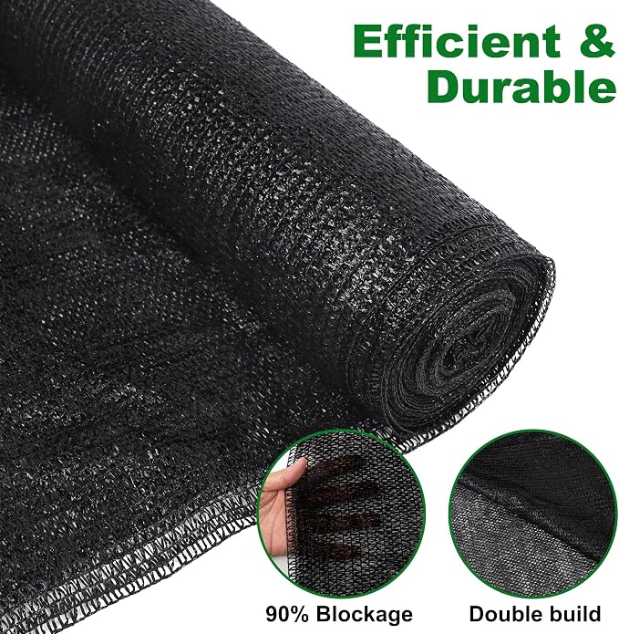 winemana 120x6 FT Outdoor Shade Cloth for Garden & Plants - 90% Large Black Mesh Tarp, UV Resistant Woven Shade Fabric for Greenhouse Farm Row Cover Vegetables Sun Protection Poultry Run