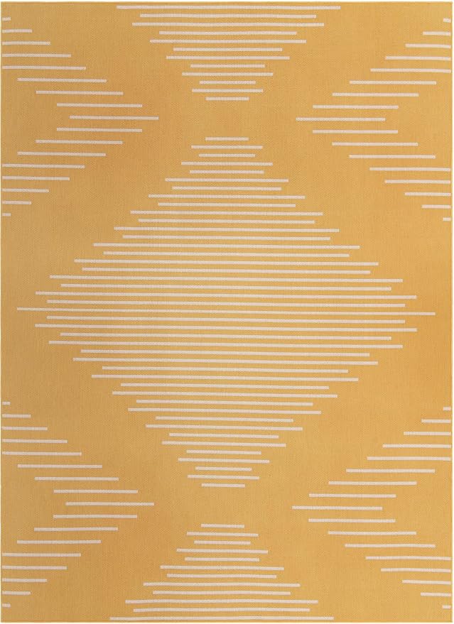 Unique Loom Outdoor Modern Collection Area Rug - Tambor (9' 10" x 13' 1" Rectangle, Yellow/ Ivory)