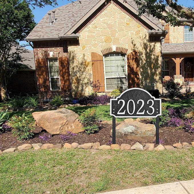 Personalized Address Sign LAWN MOUNTED - Custom House Number Sign Plaque,Address Plaque,House Numbers for Lawn Outside,Yard,Ground,Garden,Drive Way Free Standing with Stakes Metal (Silver)