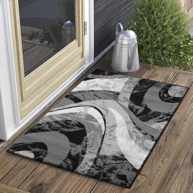 Yafa Home Fashion Modern Contemporary Swirls Design Area Rug, Luxurious, Elegant, and Fashionable Area Rug (Black/Grey, 2 ft X 3 ft)