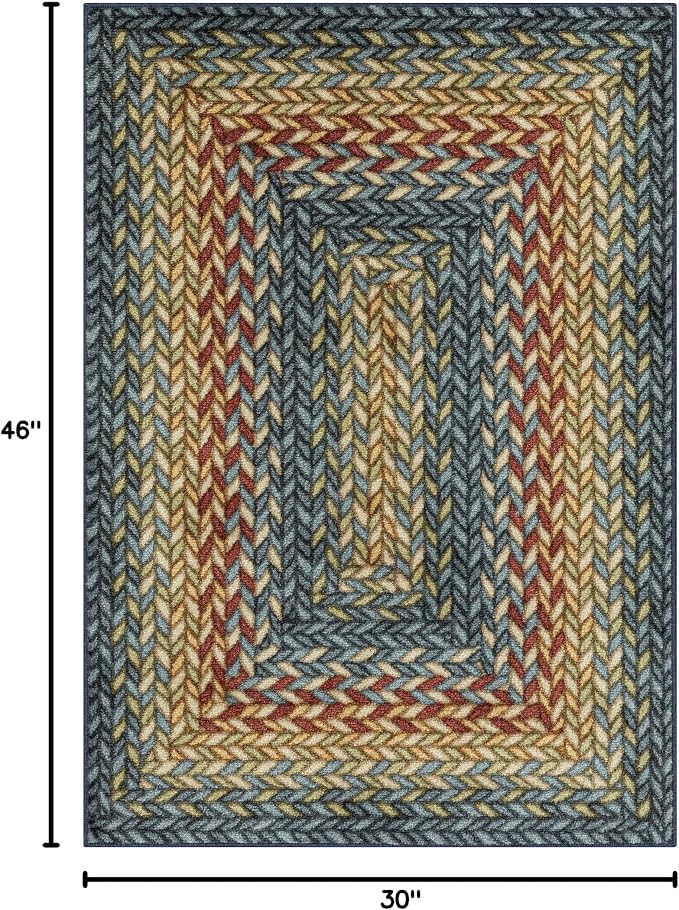 Maples Rugs Marion Bohemian Braided-Style Print Area Rug – Made in USA – Washable, Non-Slip Low-Profile Small Indoor Rug for Entryway & Kitchen, 46" x 30", Multi-Color