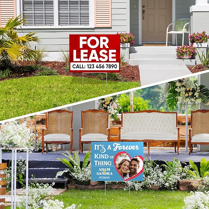 Custom Yard Sign, Double Sided Lawn Sign - 2 Pack,18x24 Inches, Personalize with Text and Logo For Business, Yard or Garage Sale, Home or Office, Outdoor, Corrugated Plastic with Metal H Stake, Made in USA by My Sign Center
