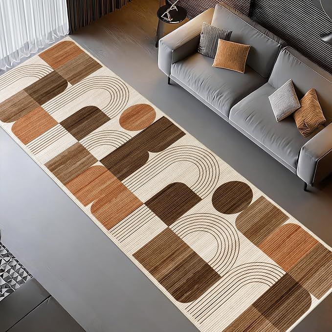 Soft Modern Geometric Abstract Machine Washable 2.7x8 Runner Rug | Orange Rugs for Bedroom Living Room, Non-Shedding Faux Wool Indoor Throw Floor Carpet for Office Entryway Dining Room Decor