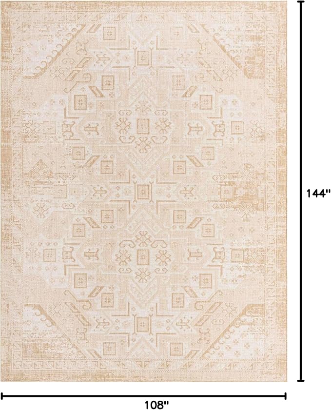 Unique Loom Outdoor Aztec Collection Area Rug - Coba (9'x 12' Rectangle, Natural/ Ivory)