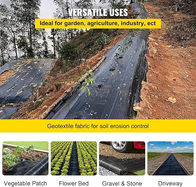 Happybuy Weed Barrier Landscape Fabric Heavy Duty, 4FTx250FT Geotextile Fabric, 5Oz Woven Weed Block Gardening Mat, Garden Weed Fabric, Good Permeability for Flower Bed, Driveway Fabric, Ground Cover