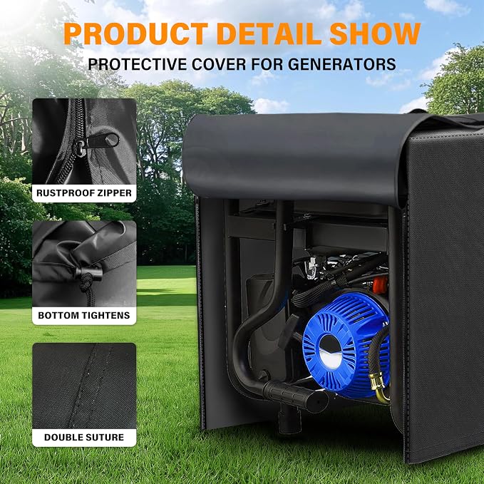Generator Cover 32”L x 24”W x 24”H, Fits Most 5000-10000W Generators, Heavy-Duty Waterproof Oxford Fabric, Windproof with Zipper Closure for Outdoor Protection