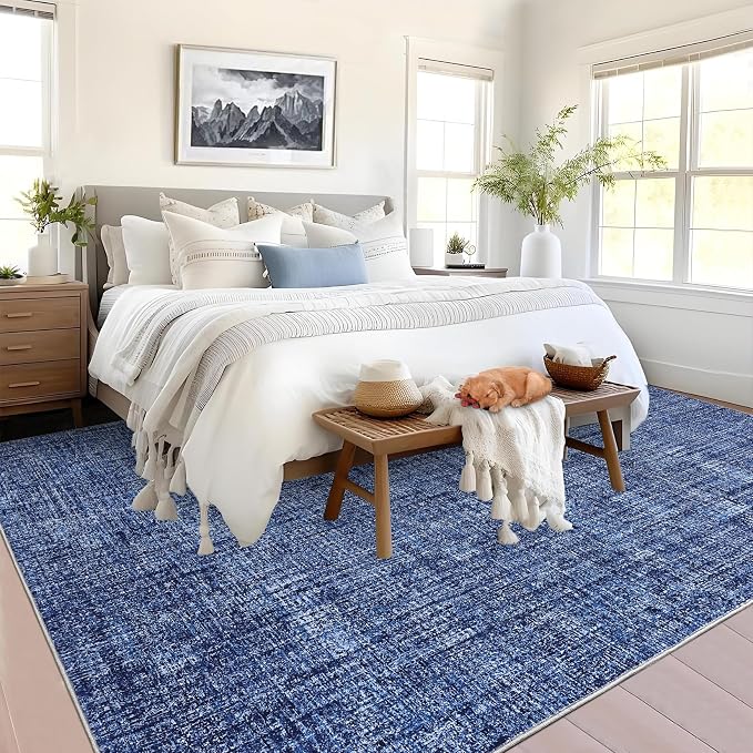 Garvee Washable 8x10 Rug for Living Room Modern Solid Neutral Rug Blue | Soft Non Slip Rugs for Bedroom, Low Pile Neutral Rug, Stain Resistant Foldable Carpet for Playroom Dorm, Farmhouse Rugs