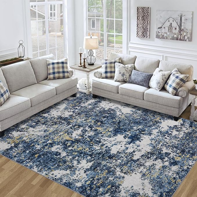 Tosuoka 8x10 Area Rugs for Living Room Abstract Washable Blue Multi Rug | With Anti-Slip Backing，Non-Shedding，Stain-Resistant，Soft Modern Large Carpet for Bedroom Dining Room Farmhouse Nursery