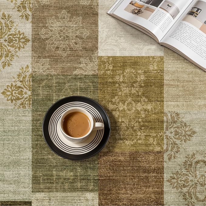 UERMEI 6x9 Area Rug for Living Room - Washable Neutral Modern Abstract Carpet, Non-Slip Soft Large Indoor Floor Rugs for Bedroom Home Office & Under Dining Table Decor, Brown/Green