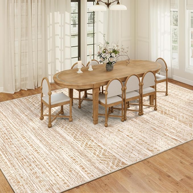 Miukiki 10x14 Area Rugs for Living Room Non Slip Washable Rug Beige | Soft Low Pile Indoor Extra Large Floor Carpet Stain Resistant Machine Washable Rug for Bedroom Dining Room 10'x14'