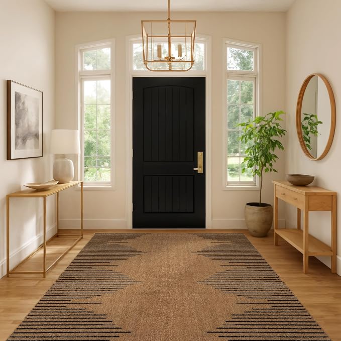 Rugshop Bohemian Stripe Stain Resistant High Traffic Area Rug Jute 5' x 7' | High Traffic,Fade Resistant, Living Room, Bedroom, Dining Room, Home Office, Kitchen, Entryway, Hallway, Nursery,Basement