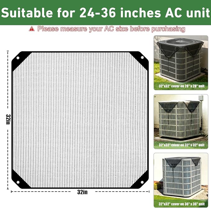 Central Air conditioner Covers for Outside Units, Mesh AC Unit Covers Outdoor, Top Breathable Universal Defender, Water Resistant, Black, 32" x 32"