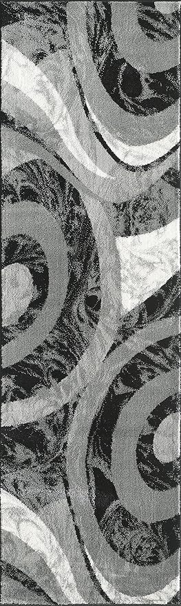 Yafa Home Fashion Modern Contemporary Swirls Design Area Rug, Luxurious, Elegant, and Fashionable Area Rug (Black/Grey, 2 ft X 7 ft)