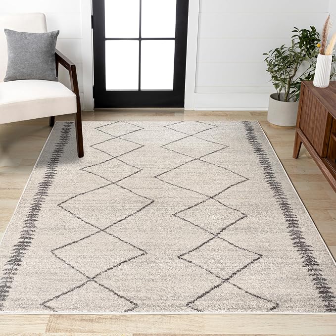 JONATHAN Y Zaina Moroccan Beni Souk Cream/Gray Indoor Area Rug, 8x10, Contemporary, Modern, Easy-Cleaning for Living Room, Bedroom, Kitchen, Pet Friendly, Non-Shedding (MOH203B-8)