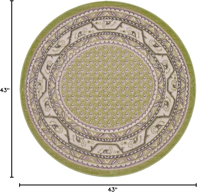 Unique Loom Williamsburg Collection Traditional Border with Dotted Center Area Rug, Round 3' 7" x 3' 7", Green/Beige