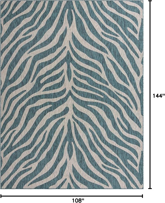 Unique Loom Outdoor Safari Collection Area Rug - Tsavo (9' x 12' Rectangle, Teal/ Ivory)