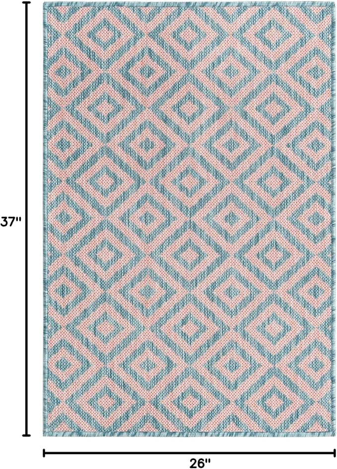 Unique Loom Jill Zarin Jill Zarin Outdoor Collection Area Rug - Costa Rica (2' 2" x 3' 1" Rectangle, Pink and Aqua/Light Blue)