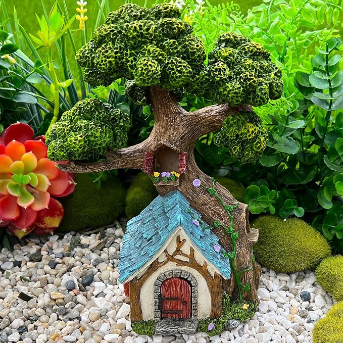 Mood Lab Fairy Garden Figurines - Tree House (8.5" H) - Miniature Decorative House - Outdoor & Indoor Garden Decor