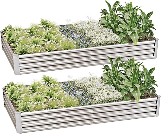 8x4x1ft (2 Pack) Raised Garden Bed Kit, Galvanized Planter Box Outdoor, Metal Raised Garden Beds for Flower,Vegetables, Herb,Silver