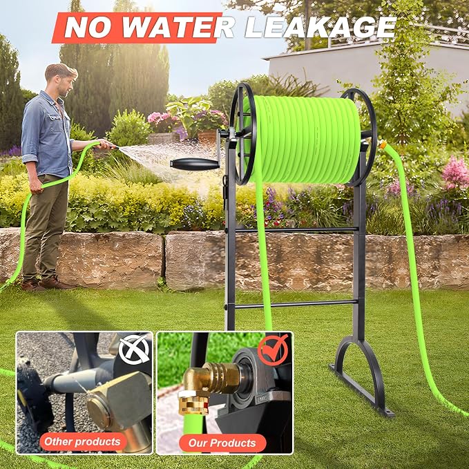 Garden Hose Reel,Upgrade Garden Hose Holder,Outside Heavy Duty Metal Freestanding Water Hose Holder Winder,Holds Up 150FT 1/2" Hose for Garden Lawn Yard