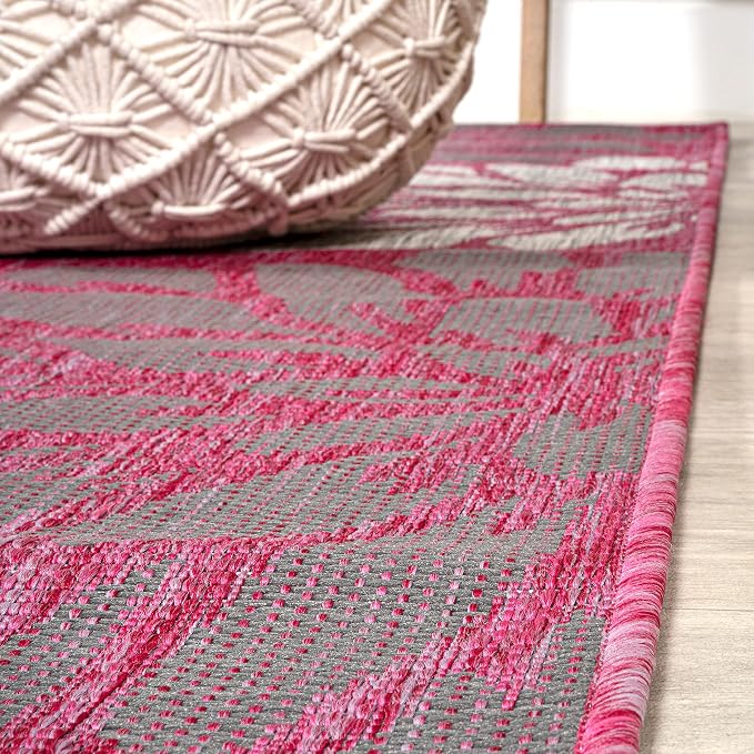 JONATHAN Y Floral Textured Weave Indoor Outdoor Area Rug 5X8 Fuchsia/Light Gray, Zinnia Modern for Backyard, Patio, Porch, Easy-Cleaning, High Traffic, Pet-Friendly, Non-Shedding (SMB110F-5)