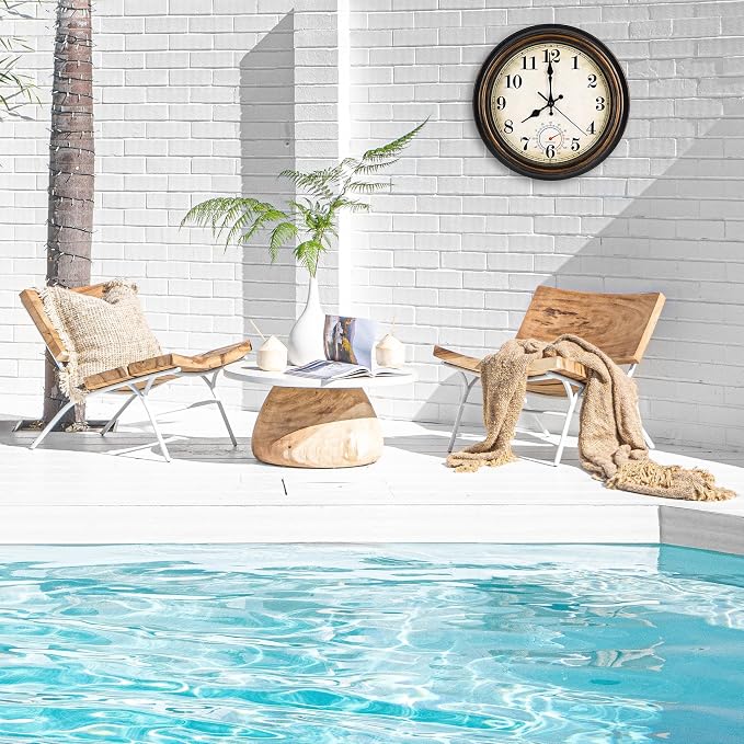 Outdoor Clock Waterproof with Thermometer Wall Clock for Patio Pool Bathroom Kitchen 12 Inch Bronze