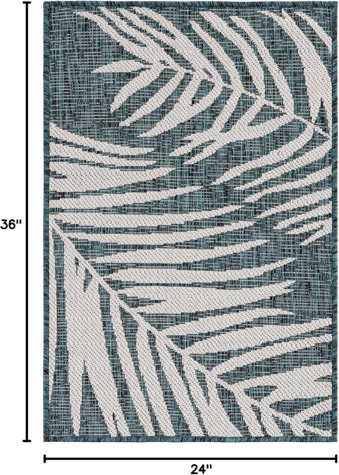 Unique Loom Outdoor Botanical Collection Area Rug - Palm (2' x 3' Rectangle Teal/Ivory) (Pack of 2)