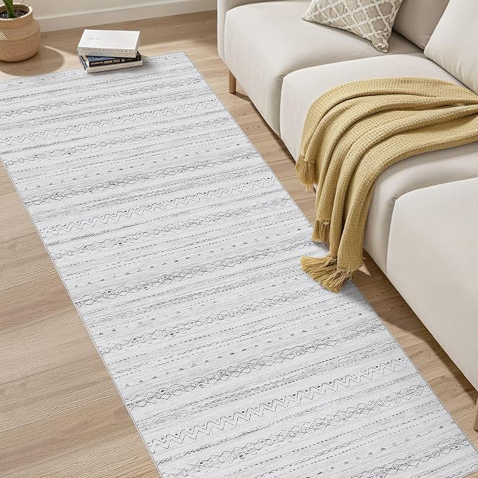 cotiled Hallway 2.6x8 Runner Rugs Washable Boho Rug Grey | Stain Resistan Indoor Carpet for Entryway Kitchen Laundry Room Bedroom