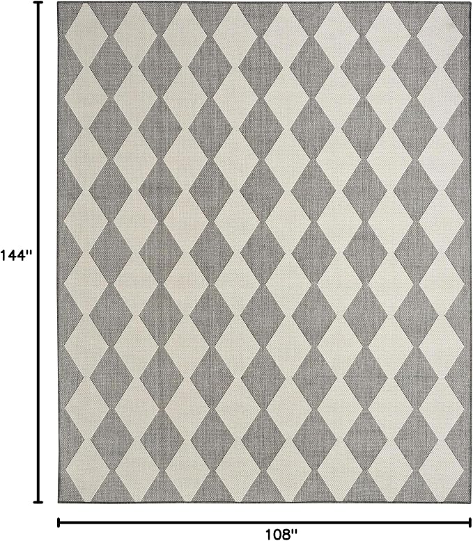 Nourison Home Positano Charcoal 9' x 12' Area Rug - Easy Clean, Non Shedding, Bed Room, Living Room, Dining Room, Kitchen (9' x 12')