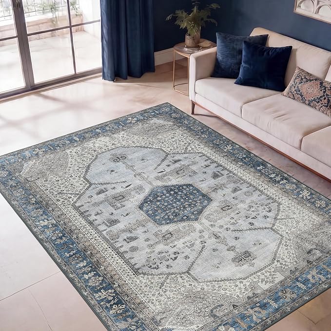 Keen Home Design Vintage Washable Entryway Rug, Non-Slip Low Pile, 3x5 | Machine Washable Cotton Chenille, 0.25In Low Pile, Rubber Non-Slip Back; Entryway, Kitchen, Bathroom, Bedroom
