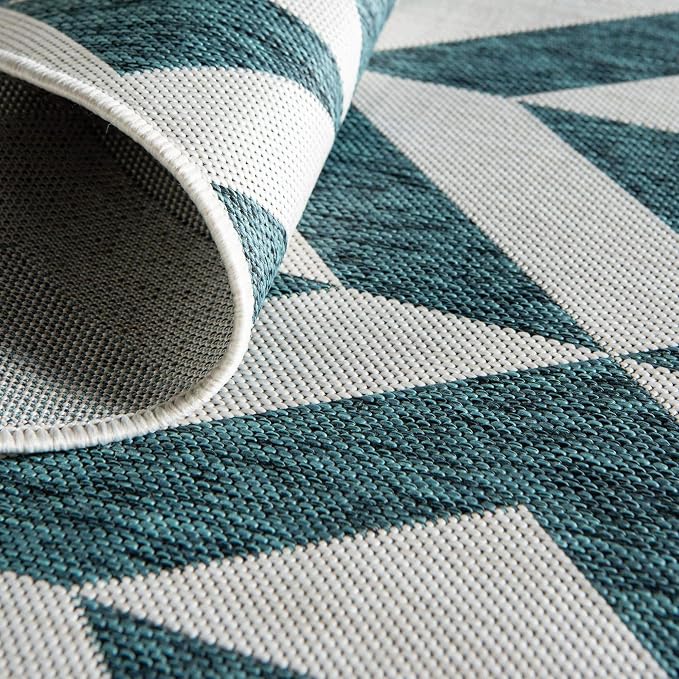 Unique Loom Jill Zarin Outdoor Collection Area Rug - Napa (7' 10'' x 10' Oval, Teal/ Ivory)