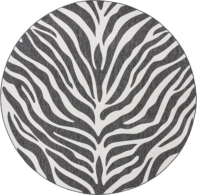 Unique Loom Outdoor Safari Collection Area Rug - Tsavo (10' Round, White/ Black)