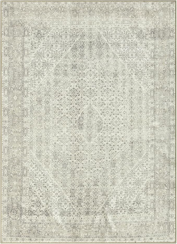 Keen Home Design Vintage Washable Area Rug, Non-Slip Low Pile, 4x6 | Machine Washable Cotton Chenille, 0.25In Low Pile, Rubber Non-Slip Back; Kitchen, Entryway, Bedroom, Dining Room
