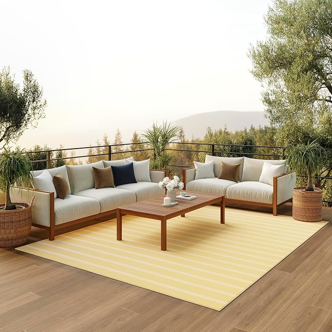Nourison Home Positano Indoor/Outdoor Yellow Ivory 8' x 10' Area Rug, Easy Cleaning, Non Shedding, Bed Room, Living Room, Dining Room, Backyard, Deck, Patio (8x10)
