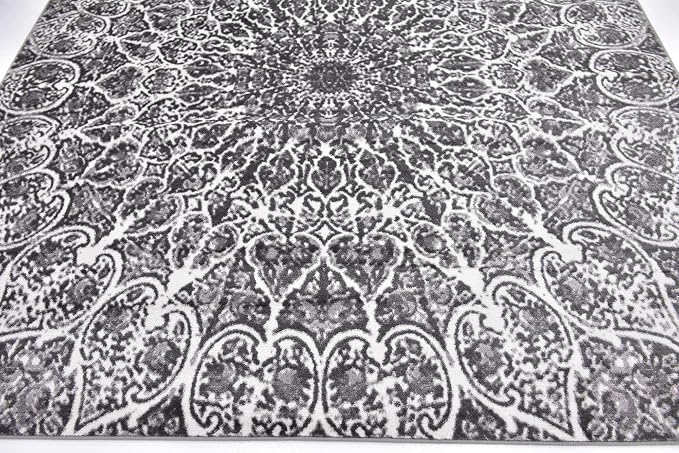 Unique Loom Sofia Collection Area Rug - Grace (8' Square, Dark Gray/ Gray)