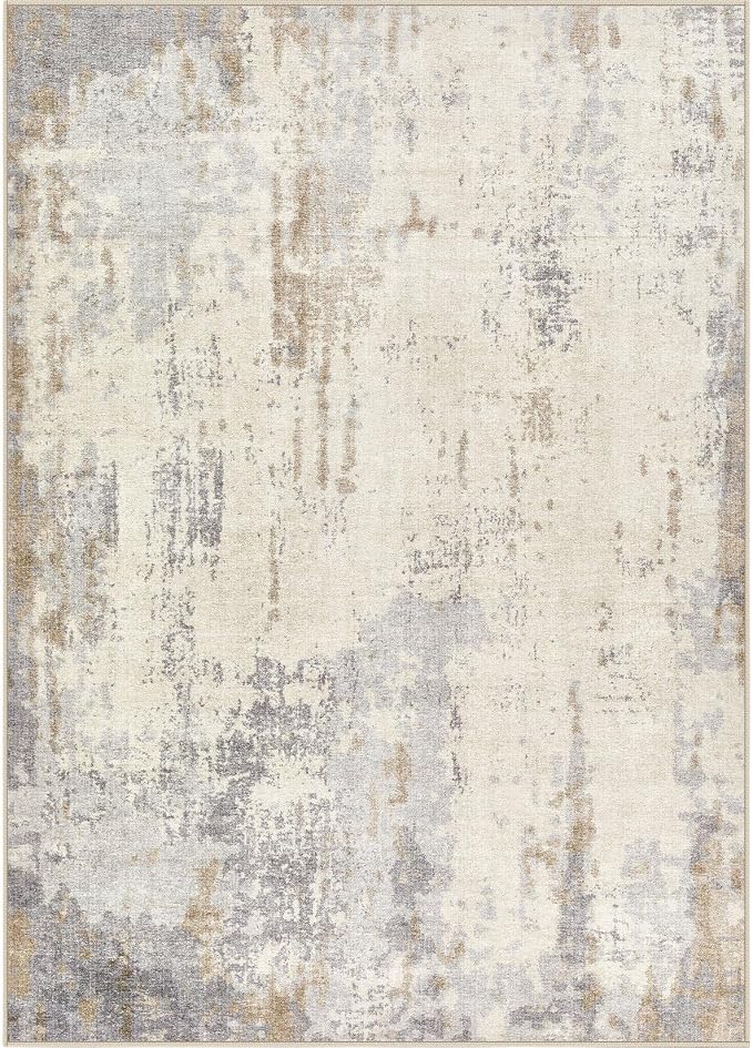UERMEI 10x12 Area Rug Living Room Rugs - Washable Neutral Modern Abstract Soft Thin Rug Indoor Floor No Slip Rug Carpet for Bedroom Under Dining Table Home Office Decor - Light Brown/Gray