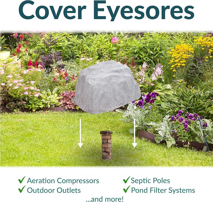 Sunnydaze 14” H Medium Faux Landscape Rock Cover - Lightweight Polyresin Fake Rock Well Pump Cover for Outside – Realistic Natural Texture – Gray