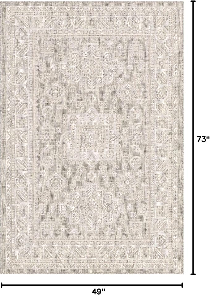 Unique Loom Outdoor Aztec Collection Area Rug - Chalca (4' 1" x 6' 1" Rectangle, Light Gray/ Ivory)