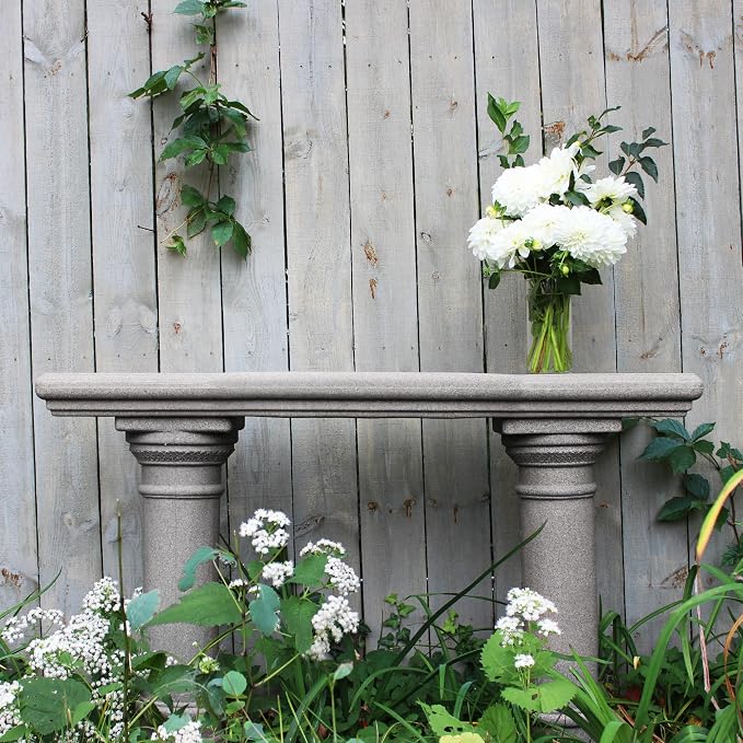 Emsco Group 2316 Lightweight Natural Sandstone Garden Shelf with Columns, 48", Granite