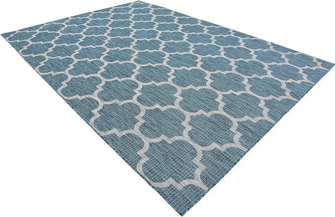 Unique Loom Outdoor Trellis Collection Area Rug (8' x 11' 4" Rectangle, Teal/ Gray)
