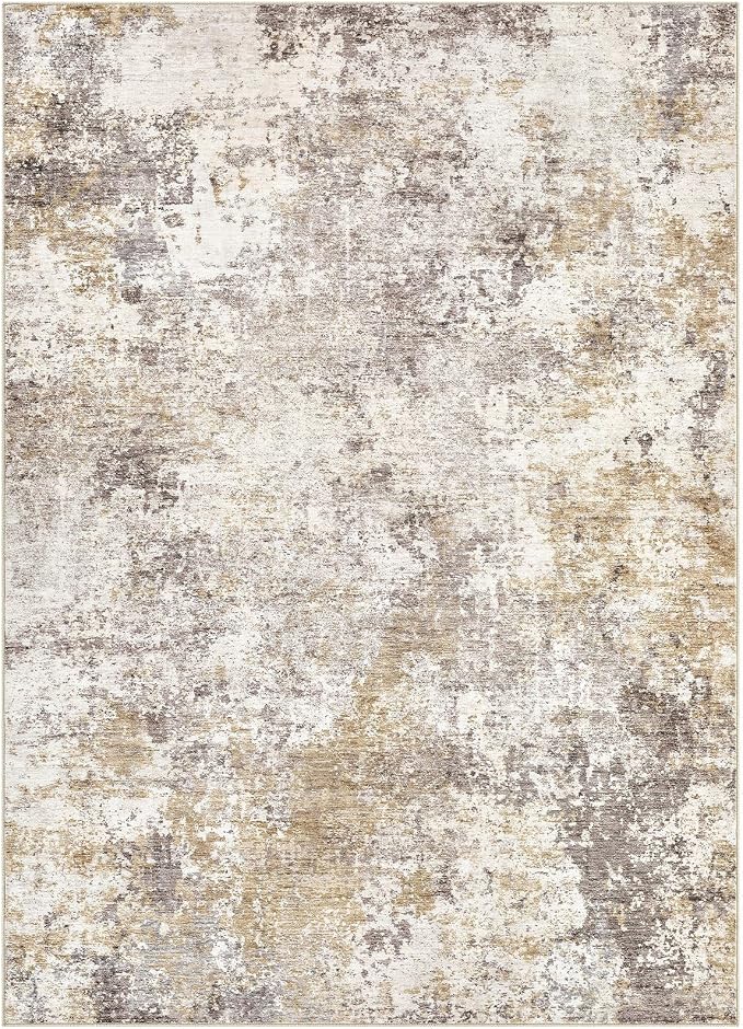 Nakagishi 6X9 Abstract Washable Area Rugs for Living Room-Golden Brown | Modern Non-Slip Silicone Backing Low Pile Soft Carpet for Bedroom Dining Decor for Families with Kids and Pets