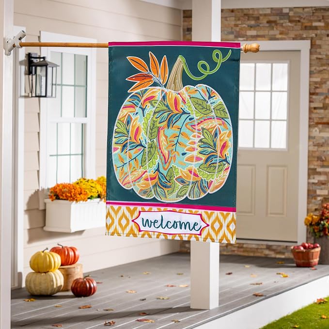 Evergreen Flag Fall Garden Flags Double Sided, Fall Garden Flags for Outside, Autumn Decorations for Home, Porch, Yard (Jacobean Floral Pumpkin, 28x44 inch)