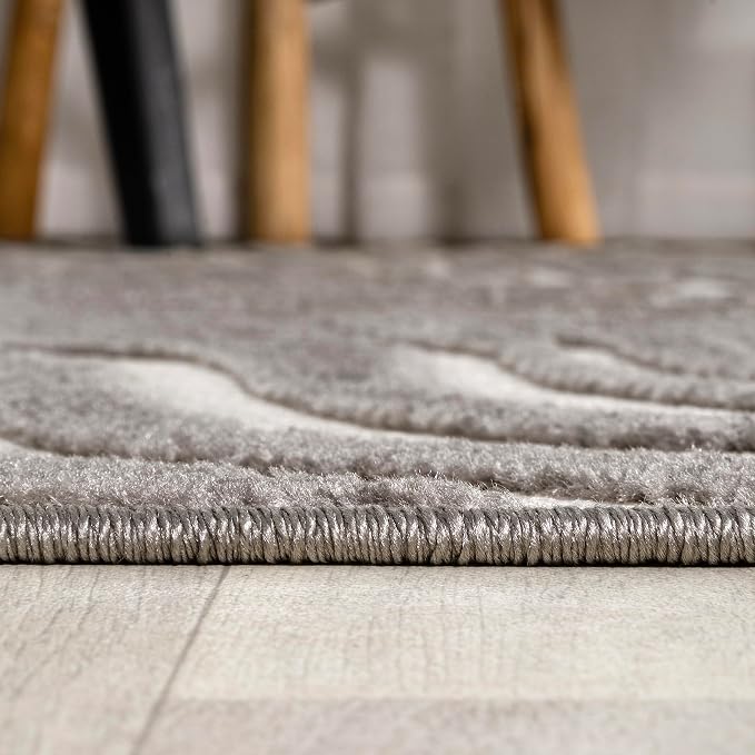 JONATHAN Y Maribo High-Low Abstract Striped Gray/Ivory 8' Round Indoor/Outdoor Area Rug, Pet Friendly, Non-Shedding, Stain Resistant, Easy-Cleaning for Backyard, Patio, Porch (SCN103B-8R)